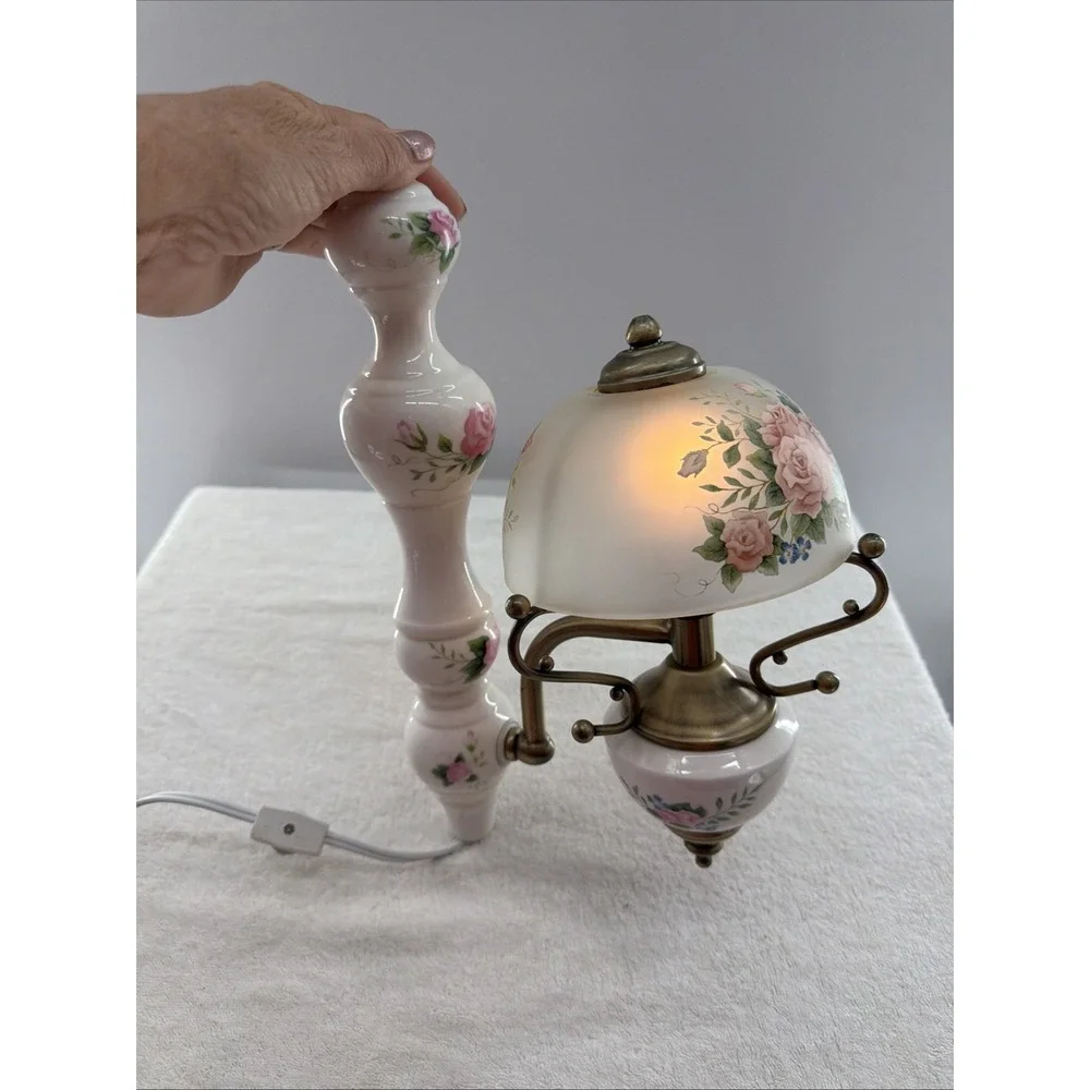 Vintage Electric Victorian Rose  Glass Floral Porcelain Wall Sconce 13